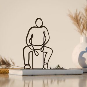 Black Cajon Player Line Art Figure Modern Minimalistic Musician Sculpture Creative Rhythm Inspired Decor Unique Cajon Gift Idea Home Office Studio Desk Display Contemporary Interior Accent