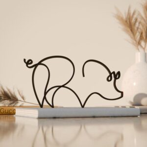 Pig Line Art Statue Figurine Minimalist Home Decor Unique Gift for Pig Lovers Animal Silhouette Sculpture for Desk Shelf Table Farm Style Accent for Animal Theme Interior Display