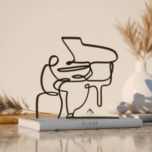 Black Pianist Line Art Figure Modern Artistic Musician Sculpture Minimal Piano Decor Creative Music Inspired Accent for Home Office Studio Living Room Table Shelf Stylish Display