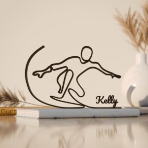 Black Surfer Personalized Plastic Line Art Figure Custom Name Minimalist Surfing Sculpture Ocean Adventure Inspired Personalized Home Decor Gift for Beach Enthusiast Artistic Office Desk Display India