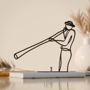 Black Didgeridoo Player Plastic Line Art Figure Custom Modern Minimalist Home Decor Didgeridoo Performer Display Accent Musician Sculpture Table Shelf Ornament Living Room Roomy India