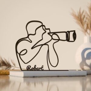 Personalized Photographer Line Art Decor Figure Plastic Custom Name Camera Statue for Desk Shelf Home Office Creative Inspired Interior Display India