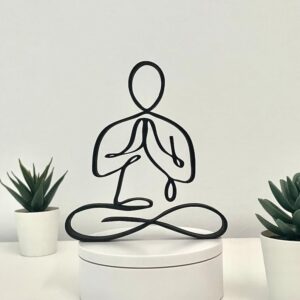 Meditation Black Line Art Yoga Pose Minimalist Sculpture Home and Gym Decoration Relaxation Art Gift Idea for Yoga Lovers Fitness Enthusiasts Mindfulness Room Decor Peaceful Zen Yoga