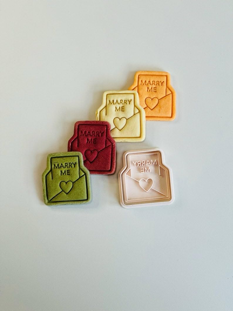 Black Wedding Cookie Cutter Set with Love Letter and Marry Me Stamp Tools for Engagement Proposal Baking Supplies for Homemade Cookies Fondant Cake Decorating Party Favors and Celebrati