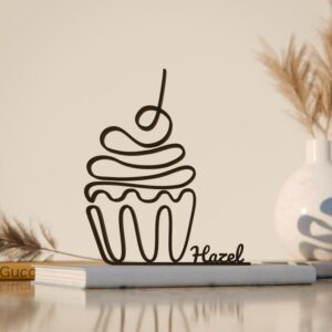 Cupcake Line Art Figure Plastic Sculpture Minimal Home Decor Dessert Theme Decorative Accent for Living Room Kitchen Shelf Table Office Space Gift Idea for Daily Interior Styling Use