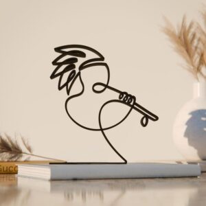 Black Native American Flute Player Line Art Figure Modern Musician Sculpture Minimalist Home Decor Flutist Theme Desk Display Accent Creative Home Styling Piece for Music Lovers and Interior Spaces