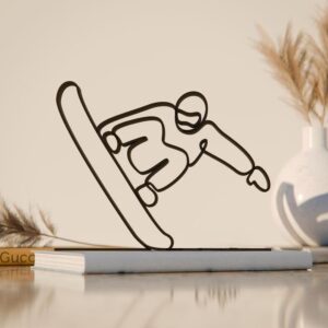 Black Snowboarder Plastic Line Art Figure Modern Minimal Snowboarding Sculpture Artistic Winter Sports Decor Stylish Indoor Display Accent for Home Office Living Room Decoration India