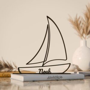 Personalized Sailboat Inspired Line Art Figure Plastic Name Display Decor Gift for Home Office Desk Shelf Minimal Modern Coastal Art Accent India