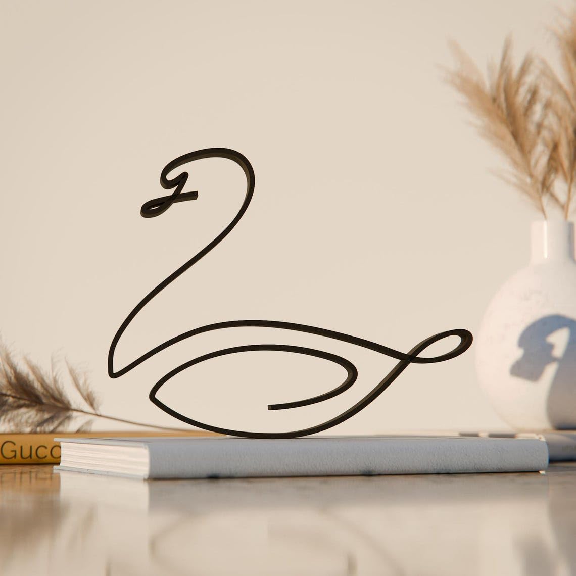 Swan Plastic Minimal Line Art Sculpture Bird Decor Figure for Living Room Desk Shelf Elegant Nature Theme Home Office Interior Styling Piece