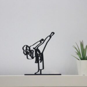 Personalized Black Karate Girl Line Art Line Art Martial Arts Sculpture Custom Karate Figure Desk Name Plate for Home Decor Dojo Gift Karate Enthusiast Room Decoration Sports Display