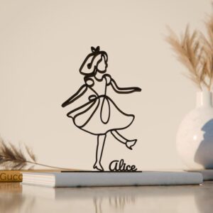 Personalized Alice Plastic Minimalist Line Art Sculpture Custom Name Fantasy Decor Figure for Home Office Desk Shelf Thoughtful Gift for Story Lovers