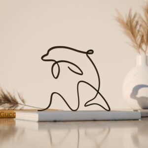 Black Dolphin Marine Plastic Line Art Figure Modern Sculpture Creative Home Office Studio Decor Accent for Shelf Table Display Unique Ocean Life Gift for Sea Lovers and Contemporary Interior Styling