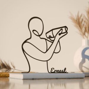 Black Bartender Personalized Plastic Line Art Sculpture Custom Name Mixology Theme Modern Home Bar Decor Creative Display for Cocktail Lovers Hospitality Professionals Stylish Kitchen Office