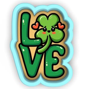 Shamrock Love Cookie Cutter Black cookie Stamp and Stencil Set for St Patricks Day Cookies, Irish Holiday Baking Tools, Clover Fondant Cutter, Lucky Sugar Cookie Mold, Dessert Decorati