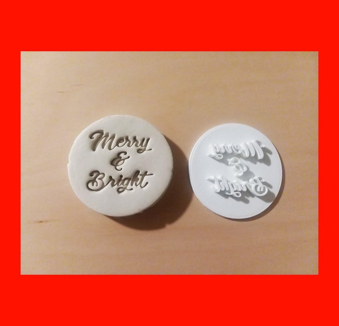 Black Merry and Bright Cookie Embosser Stamp Cookie India Cupcake Icing Stamp for Christmas Holiday Baking Festive Theme Treats Winter Celebration Cookies Seasonal Desserts - Image 2