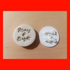 Black Merry and Bright Cookie Embosser Stamp Cookie India Cupcake Icing Stamp for Christmas Holiday Baking Festive Theme Treats Winter Celebration Cookies Seasonal Desserts