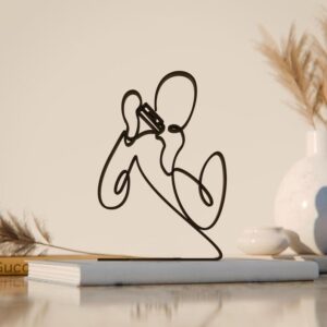 Black Piccolo Player Line Art Figure Modern Music Inspired Sculpture Minimal Home Decor Creative Musician Display Accent Living Room Office Desk Studio Shelf Table Interior Styling