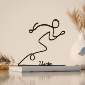 Black Custom Name Runner Plastic Line Art Figure Personalized Athlete Sculpture Minimal Modern Running Decor Creative Sports Display Home Office Studio Shelf Table Living Room Stylish Decoration India