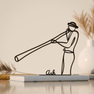 Black Didgeridoo Player Personalized Plastic Line Art Figure Custom Name Musician Sculpture Minimalist Home Decor Didgeridoo Performer Artistic Desk Shelf Accent Decorative Living Room Display India