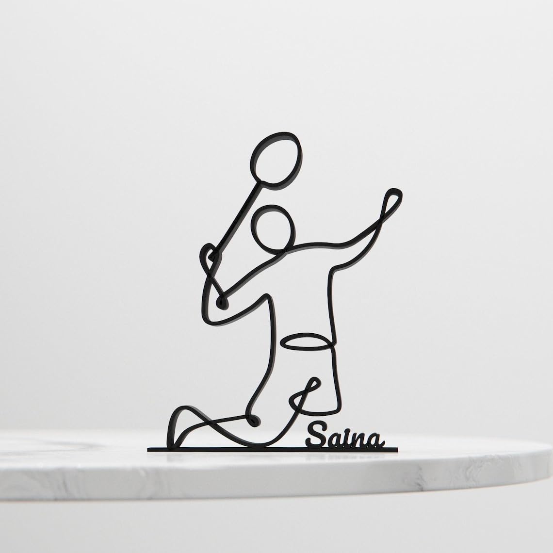 Badminton Player Line Art Figure Plastic Sports Home Decor Sculpture for Badminton Lovers Minimal Athlete Display for Living Room Office Desk Shelf Table Daily Sports Inspiration India - Image 4