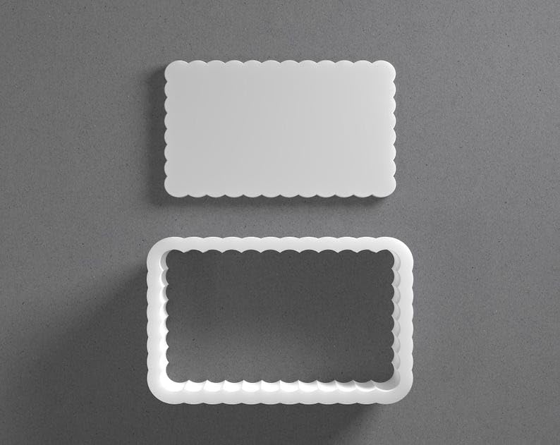 Black Scalloped Rectangle Cookie Cutter Square Shape for Baking Fondant Biscuit Polymer Clay Jewelry Earrings Craft Tool Mirrored Pair Set Reusable Party Decor Gift