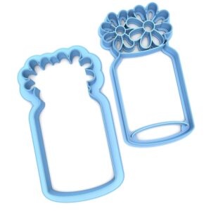 Cookie Set of 2 Mason Jar with Flowers Cookie Cutters for Spring, Garden, Biscuit, Fondant, Sugar Craft, Clay Modeling, Cupcake Decoration, Floral Crafts and Treats, Made in India