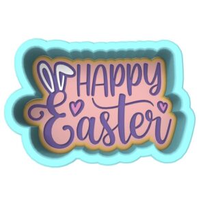 Black Happy Easter Bunny Ears Hearts Cookie Cutter Stamp Stencil Baking Tool for Bunny, Easter, and Heart Theme Cookies Fondant Pastry Biscuits Sandwiches Desserts Spring Party Snacks