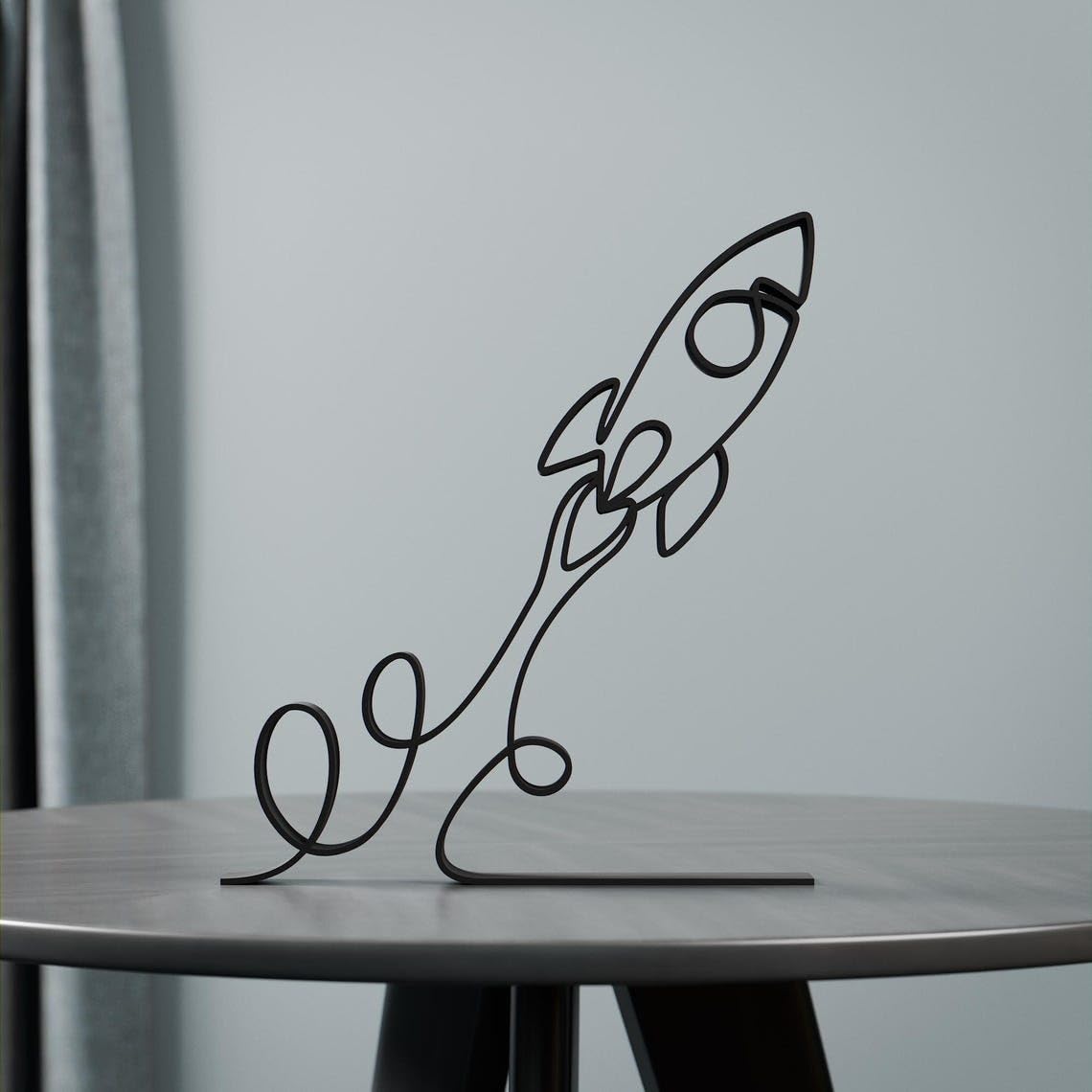 Black Launching Rocket Personalized Plastic Line Art Figure Custom Name Modern Space Exploration Sculpture Artistic Home Office Desk Shelf Display Accent for Astronomy Fans Creative Room - Image 5