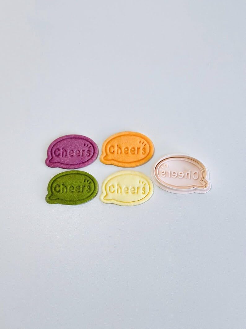 Black Cheers Message Bubble Cookie Cutter New Year Celebration Cookie Cutter Stamp Set India cookie Speech Bubble Baking Tool for Homemade Cookies Cakes and Festive Party Treats