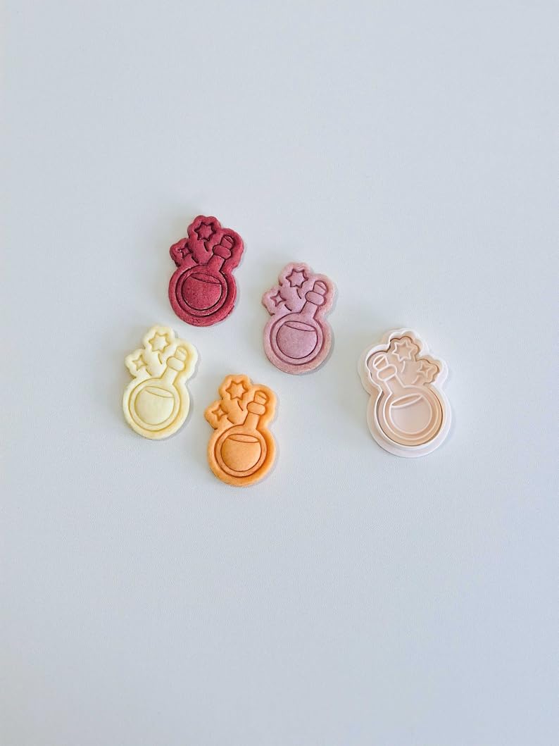 Black Magic Potion Cookie Cutter Halloween Potion Cookie Cutter Stamp Set Black Witch Magic Potion Fondant Molds for Spooky Baking Cookies Pastry Dough Candy Kitchen Cookie Cutters Set - Image 6