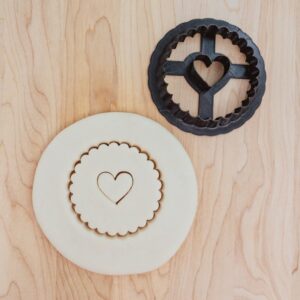 Heart Cutout Scalloped Circle Cookie Cutter Cookie for Fondant, Clay, Dough, Linzer, Alfajores, Window Cookie, Valentines Day, Heart Design Cutter Made in India