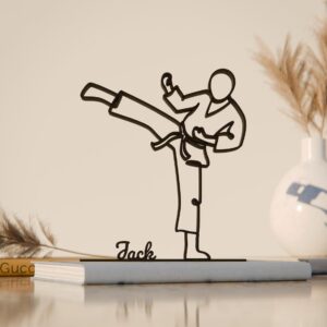 Personalized Karate Man Line Art Decor Figure Plastic Custom Name Statue for Desk Shelf Home Office Martial Arts Inspired Modern Interior Display India