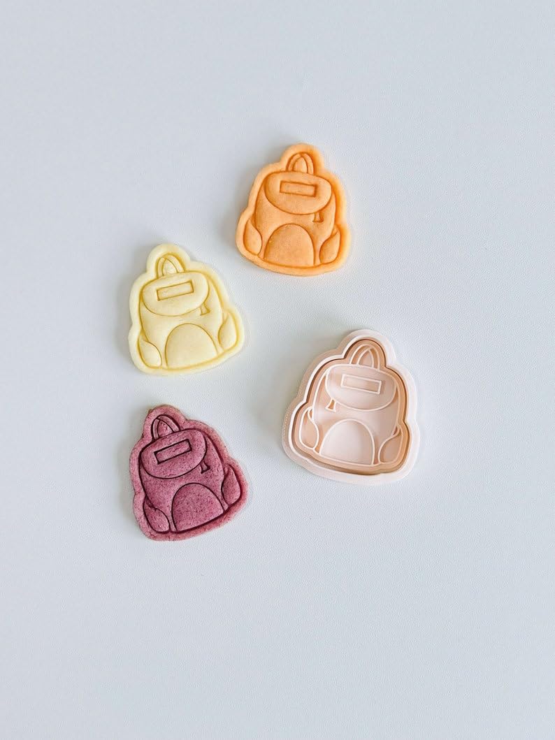 Black School Backpack Cookie Cutter Chubby Backpack Cookie Cutter Stamp Set Back to School Shape Baking Tool for Cookies Fondant Cake Decorating Classroom Party Treats