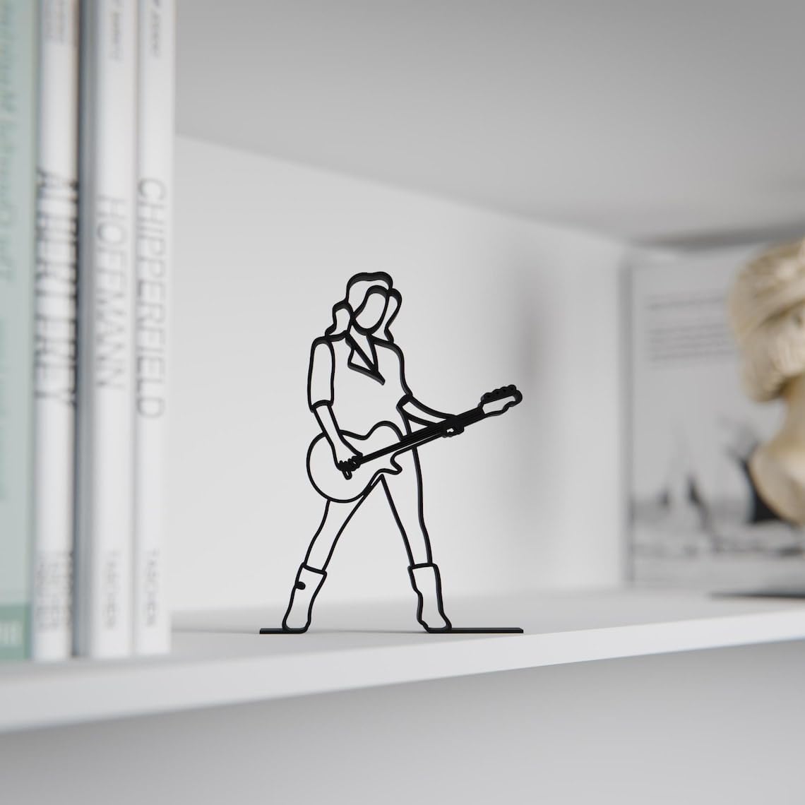 Black Female Bass Guitarist Plastic Line Art Sculpture for Music Studio and Home Decor, Modern Minimalist Musician Figurine Artwork for Living Room, Music Lover Gift India - Image 5