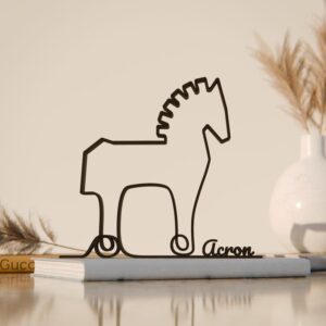 Trojan Horse Plastic Minimal Line Art Sculpture Myth Decor Figure for Living Room Desk Shelf Ancient Theme Home Office Interior Styling Piece