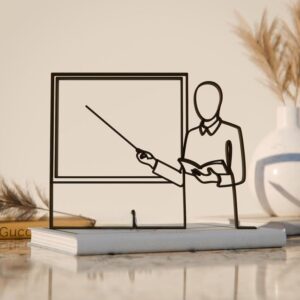 Black Teacher Line Art Figure Minimal Academic Theme Sculpture Modern Educator Decor Stylish Desk Display Home Office Library Shelf Accent Ideal Teacher Appreciation Gift India Plastic Interior