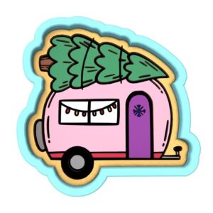 Christmas Camper Cookie Cutter Black cookie Stamp and Stencil Set for Holiday and Winter-Themed Cookies, Camper Vehicle and Tent Fondant Cutter, Sugar Cookie Mold, Dessert Decorating S