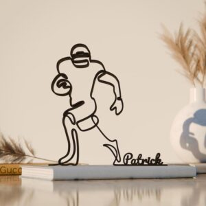 Black Custom Name NFL Player Line Art Figure Personalized Football Sculpture Modern Sports Decor Minimal Display Accent for Home Office Shelf Table Studio Living Room Interior Styling for Football
