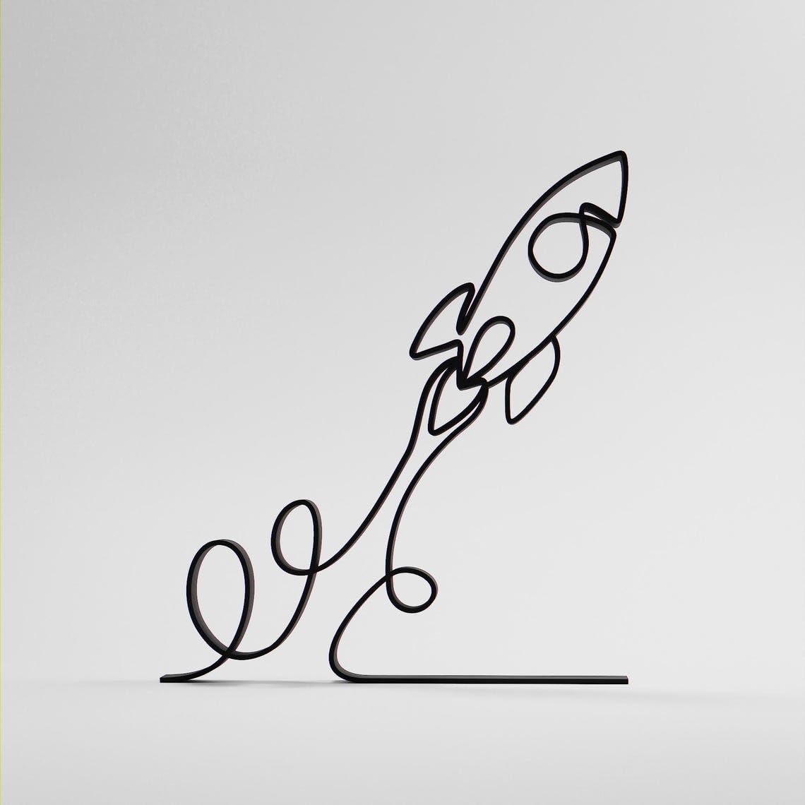 Black Launching Rocket Personalized Plastic Line Art Figure Custom Name Space Sculpture Modern Home Office Desk Shelf Display Accent for Astronomy Lovers Creative Room Decor for Science Enthusiasts - Image 7