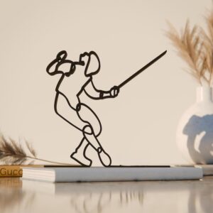 Black Fencer Line Art Figure Modern Minimalist Fencing Sculpture Sports Decor Creative Athlete Display Accent for Home Office Studio Living Room Shelf Table Stylish Interior Decoration