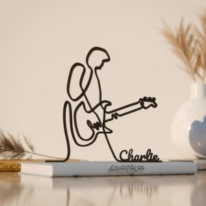 Personalized Electric Guitar Musician Line Art Figure Plastic Custom Name Decor Gift Minimal Home Office Studio Display Sculpture for Shelf Desk Guitar Lover India