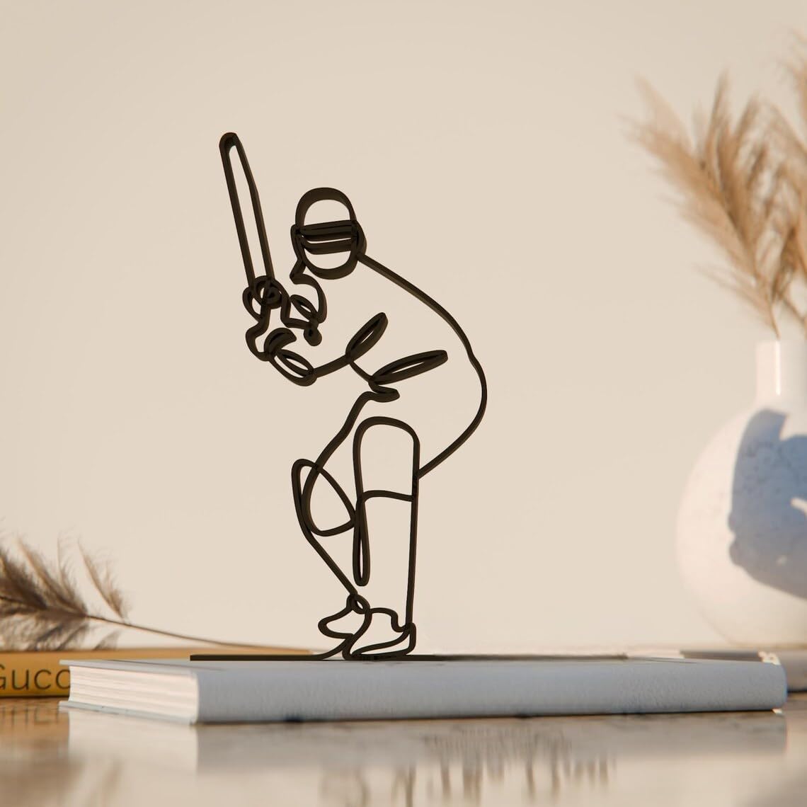 Black Cricket Player Modern Line Art Decor Minimal Sports Figure Sculpture Stylish Cricketer Accent for Home Office Shelf Table Studio Living Room Display Cricket Lovers and Contemporary Decorative