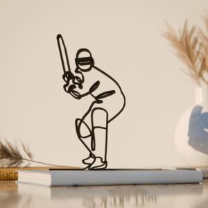 Black Cricket Player Line Art Decor Minimal Modern Sports Sculpture Creative Cricketer Inspired Accent for Home Office Shelf Table Studio Display for Stylish Interior Styling