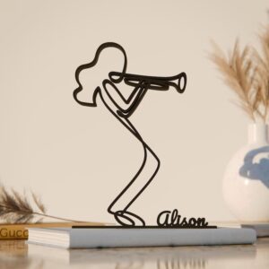 Personalized Female Trumpeter 02 Plastic Line Art Figure Minimalist Music Sculpture with Custom Name Gift for Music Lover Home Decor Desk Shelf Artistic Instrument Theme