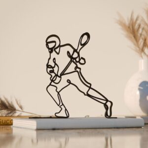 Lacrosse Player Plastic Line Art Sports Figure Minimalist Sculpture for Home Office Desk Decor Athletic Theme Shelf Display for Modern Interior Spaces