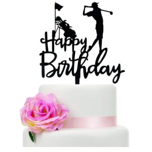 Golf Happy Birthday Cake Topper for Men and Boys | Black Golf Theme Birthday Cake Decoration, Golf Lover Party Supplies, Perfect for Golfer�s Birthday, Sports-Themed Cake Topper Him (5 inch)