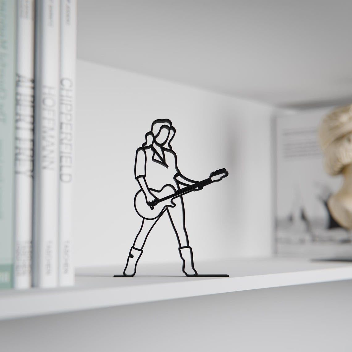 Black Female Bass Guitarist Plastic Line Art Sculpture for Living Room and Studio Decor, Elegant Minimalist Musician Figurine, Artistic Music Lover Gift Ornament India - Image 5