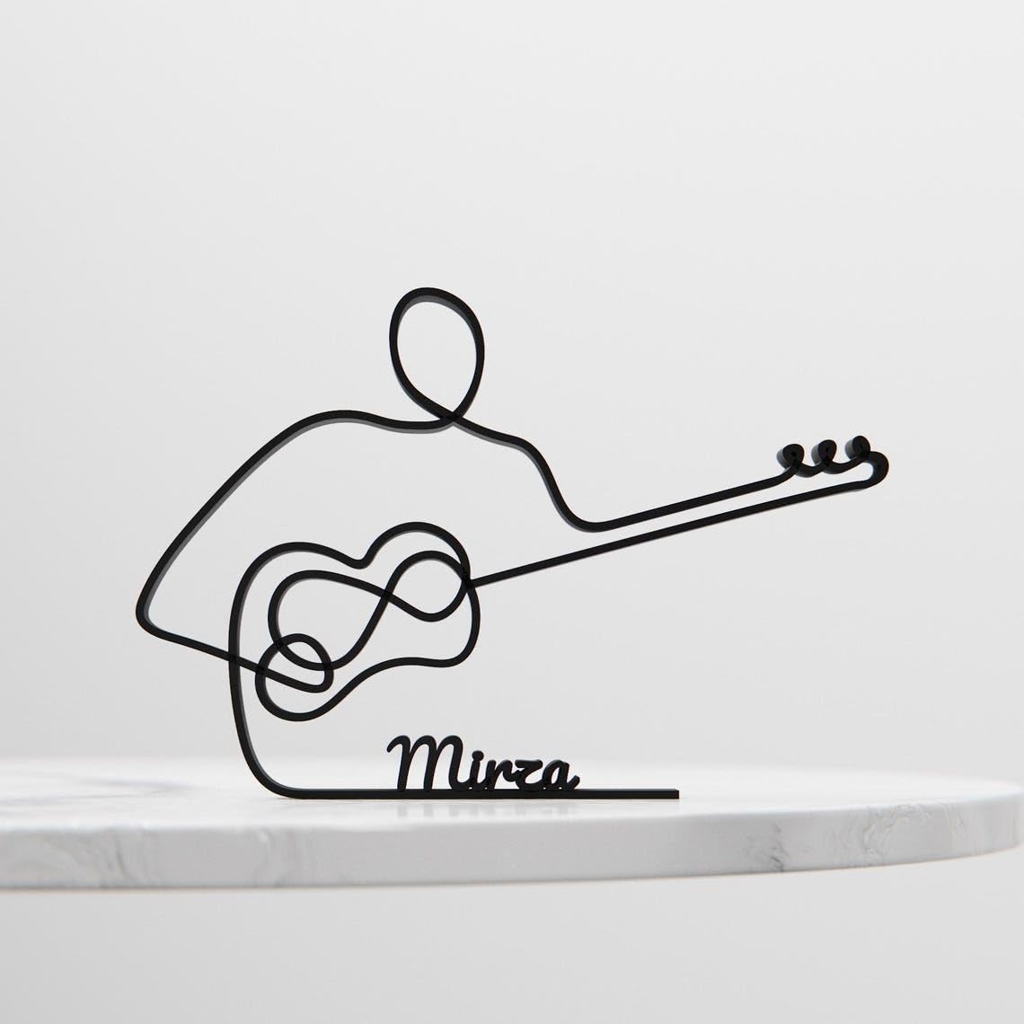 Black Tar Player Plastic Line Art Figure Modern Musician Sculpture Artistic String Instrument Decor Creative Home Office Shelf Table Display Accent for Music Lovers Minimalist Interior Styling - Image 4