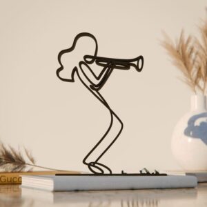 Female Trumpeter 02 Plastic Line Art Figure Minimalist Music Sculpture for Home Decor Music Lover Gift Desk Shelf Decoration Artistic Musical Showpiece for Living Room Study Table