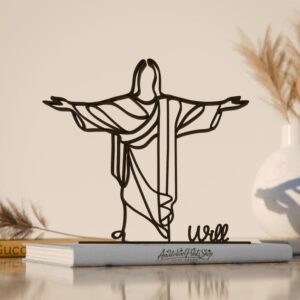 Christ the Redeemer Plastic Minimal Line Art Sculpture Spiritual Decor Figure for Living Room Desk Shelf Bedroom Home Office Interior Styling